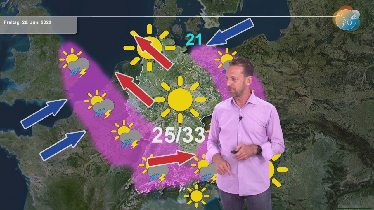 Mehr über den Artikel erfahren Aktuelle Wettervorhersage 25. Juni 2020: Wetterlage stellt sich um von Omega auf West mit Gewittern.